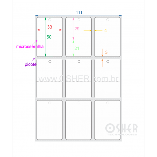 Tag Couchê Adesivo 33  x 50  x 3 FPU (Centro) Microsserrilha 29+21H Picote ESP4L Picote ESP3H CLS 