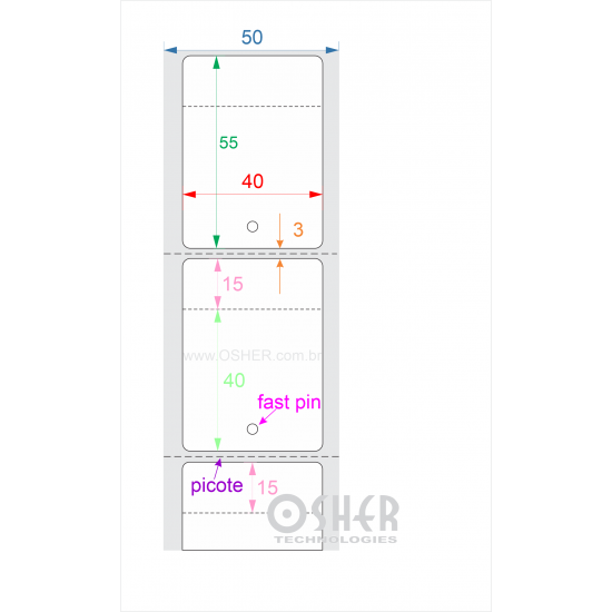 Tag Couchê Adesivo 40  x 55  x 1 FPP Meio Corte 40+15H Picote ESP3H CLS