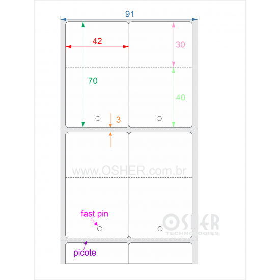 Tag Couchê Adesivo 42  x 70  x 2 FPP Meio Corte 40+30H Picote ESP3H CLS Geminada