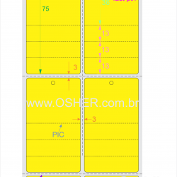 Tag Couchê Adesivo 43  x 75  x 2 FPU Meio Corte PIC 36+13+13+13H Picote ESP3L Picote ESP3H CLS Chap Amarelo