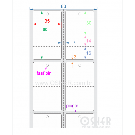 Tag Duplo Uso Couchê 35  x 60  x 2 FPU Meio Corte 30+14+16H Picote ESP5L Picote ESP3H CLS L083