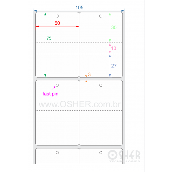 Tag Duplo Uso Couchê 50  x 75  x 2 FPU Meio Corte 35+13+27H CLS ESP3H Geminada L105