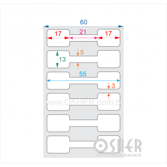 Etiqueta Adesiva BOPP Branco Brilhante Acril. 22g Joalheiro 55  x 13  (Gravatinha 17X13 + Filete no Meio 21X5) Unica L060