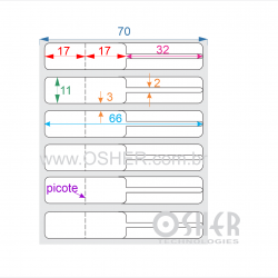 Etiqueta Adesiva BOPP Branco Brilhante Acril. 22g Joalheiro 66  x 11  (Corpo 17+17X11 e Filete 32X2) UN RET L070