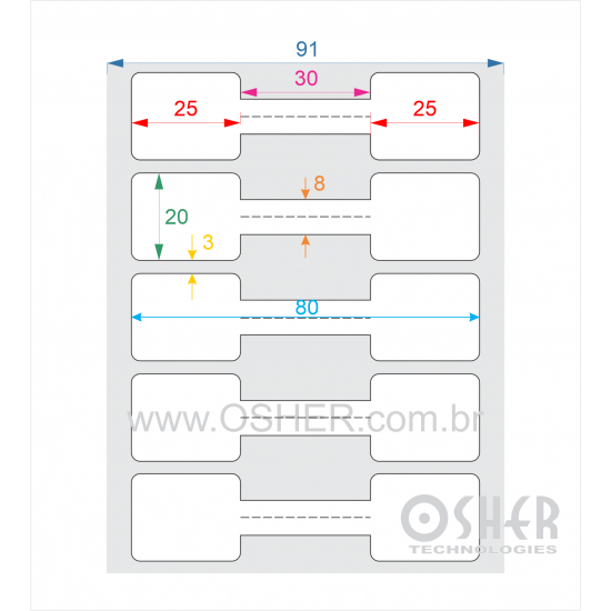 Etiqueta Adesiva BOPP Branco Brilhante Acril. 22g Joalheiro 80  x 20  (Gravatinha 25X20 + Filete Duplo 30X8) Unica L091