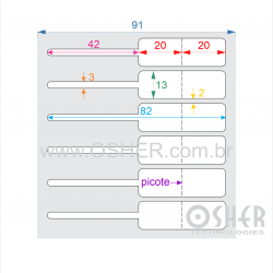 Etiqueta Adesiva BOPP Branco Brilhante Acril. 22g Joalheiro 82  x 13  (Corpo 20+20x13 e filete 42x3) esp2H Unica Invertida L091 