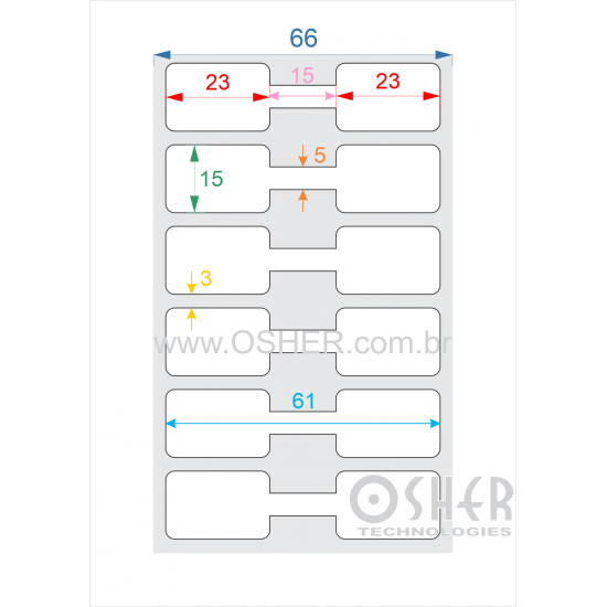 Etiqueta Adesiva BOPP Branco Fosco 30g Borr Joalheiro 61  x 15  (Gravatinha 23X15 + Filete no Meio 15X5) 