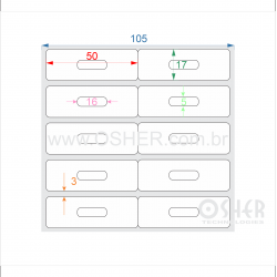 Etiqueta Poliester Branco Brilhante 50  x 17  x 2 Geminada (Corte Especial AEL 02 Retângulos 16X5 Centralizados)
