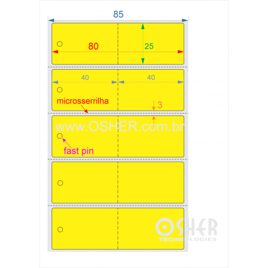 Tag Duplo Uso Couchê 80  x 25  x 1 FPLE Meio Corte 40+40L Microsserrilha ESP3H CLS Chap Amarelo L085