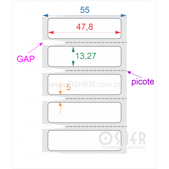 Etiqueta BOPP Transparente Liner Grosso 47,8  x 13,27  x 1 GE ESP5H Picote L055