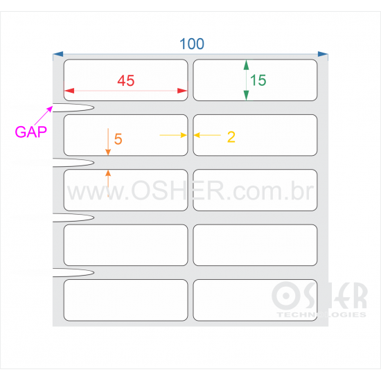 Etiqueta Poliester Branco Brilhante 45  x 15  x 2 GE ESP5H ESP2L L100