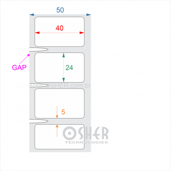 Etiqueta Poliester Cromo Fosco 40  x 24  x 1 GE ESP5H 
