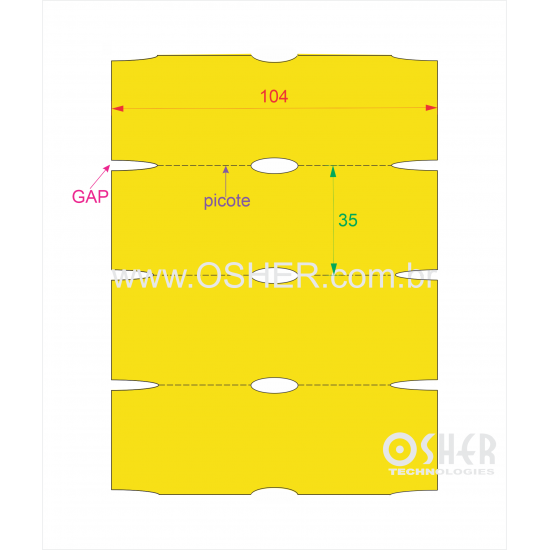 Etiqueta Sem Adesivo Couchê 170g L2 104  x 35  x 1 GECD Sem Divisão Chap Amarelo