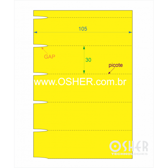 Etiqueta Sem Adesivo Couchê 170g L2 105  x 30  x 1 GE Sem Divisão Chap Amarelo