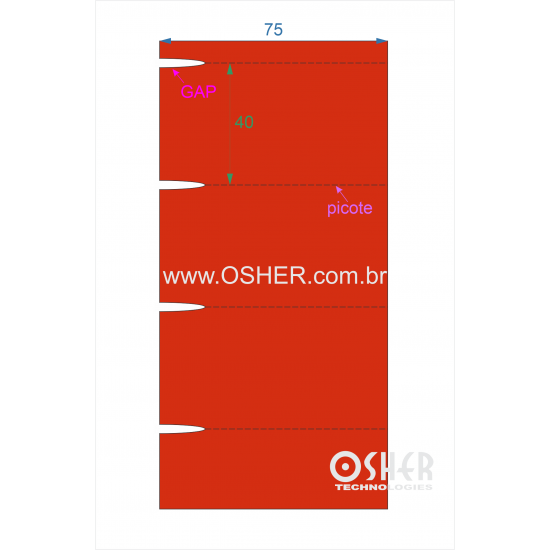 Etiqueta Sem Adesivo Couchê 170g L2 75  x 40  x 1 GE Sem Divisão Chap Vermelho