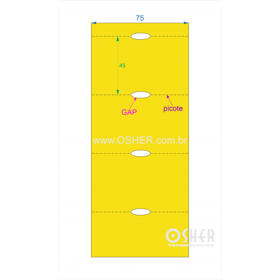 Etiqueta Sem Adesivo Couchê 170g L2 75  x 45  x 1 GC Sem Divisão Chap Amarelo