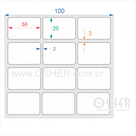 Etiqueta Adesiva Couchê 30  x 20  x 3 ESP2L