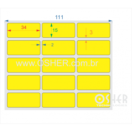 Etiqueta Adesiva Couchê 34  x 15  x 3 ESP2L Chap Amarelo L111 