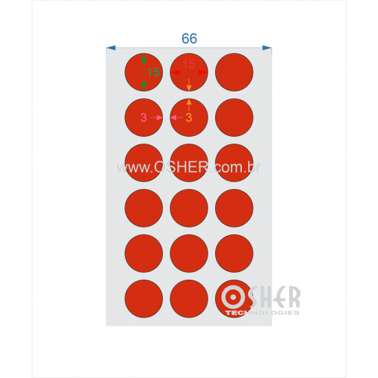 Etiqueta Adesiva Couchê Circular 15  x 15  x 3 ESP3L Chap Vermelho