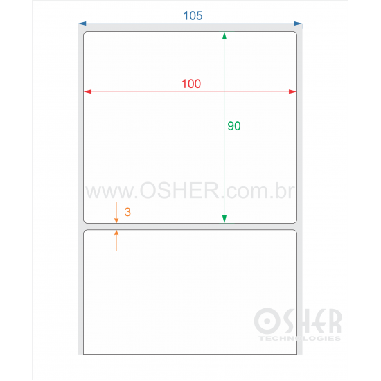 Etiqueta BOPP Branco Fosco 100  x 90  x 1 