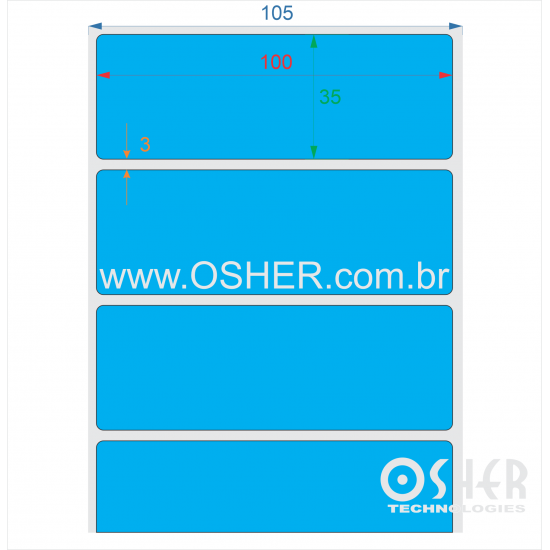 Etiqueta BOPP Branco Fosco Borr 100  x 35  x 1 Chap Cian
