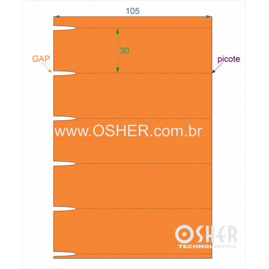 Etiqueta Sem Adesivo Couchê 170g L2 105  x 30  x 1 GE Sem Divisão Chap Laranja