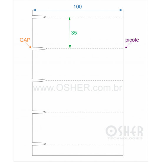 Etiqueta Sem Adesivo Couchê 170g L2 100  x 35  x 1 GE Gôndola Sem Divisão