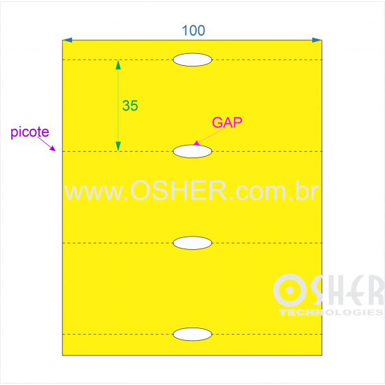Etiqueta Sem Adesivo Couchê 170g L2 100  x 35  x 1 GC Sem Divisão Chap Amarelo