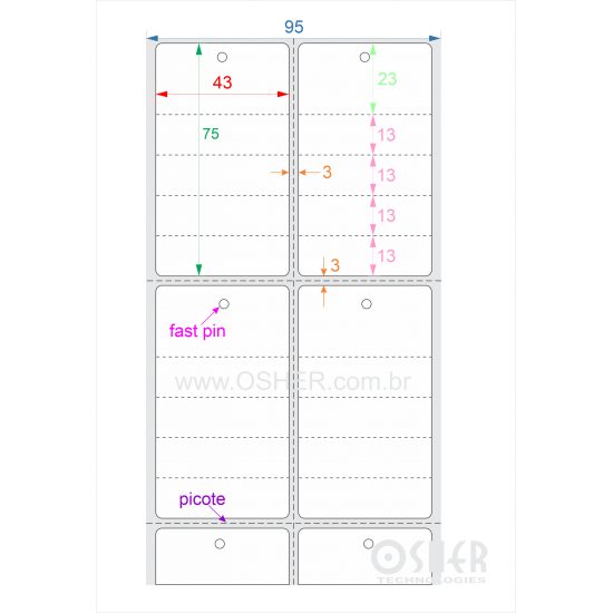 Tag Duplo Uso Couchê 43  x 75  x 2 FPU Meio Corte 23+13+13+13+13H Picote ESP3L Picote ESP3H CLS L095