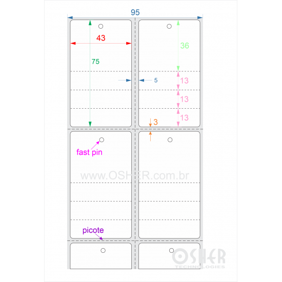 Tag Duplo Uso Couchê 43  x 75  x 2 FPU Meio Corte 36+13+13+13H Picote ESP5L Picote ESP3H CLS 
