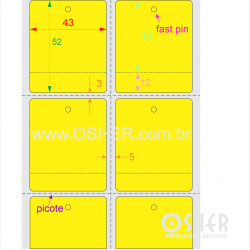 Tag Couchê Adesivo 43  x 52  x 2 FPU Meio Corte 40+12H Picote ESP5L Picote ESP3H CLS Chap Amarelo