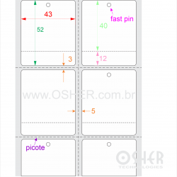 Tag Couchê Adesivo 43  x 52  x 2 FPU Meio Corte 40+12H Picote ESP5L Picote ESP3H SLS