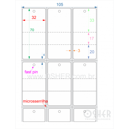 Tag Duplo Uso Couchê 32  x 70  x 3 FPU Meio Corte 33+17+20H CLS ESP3L Microsserrilha ESP4H Microsserrilha L105