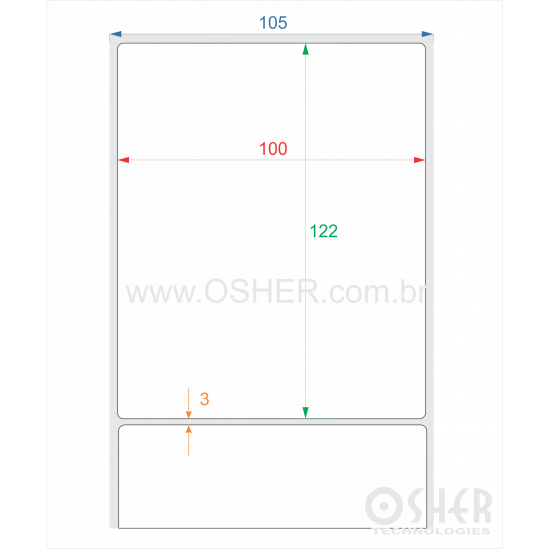 Etiqueta BOPP Branco Brilhante 100  x 122  x 1 L105
