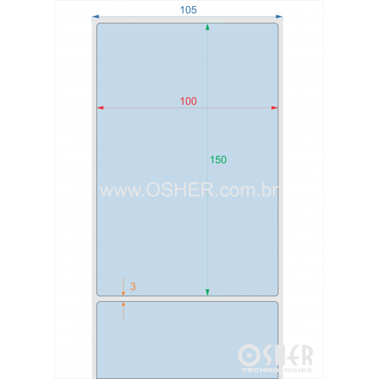 Etiqueta BOPP Branco Fosco Borr 100  x 150  x 1 Chap Azul Claro