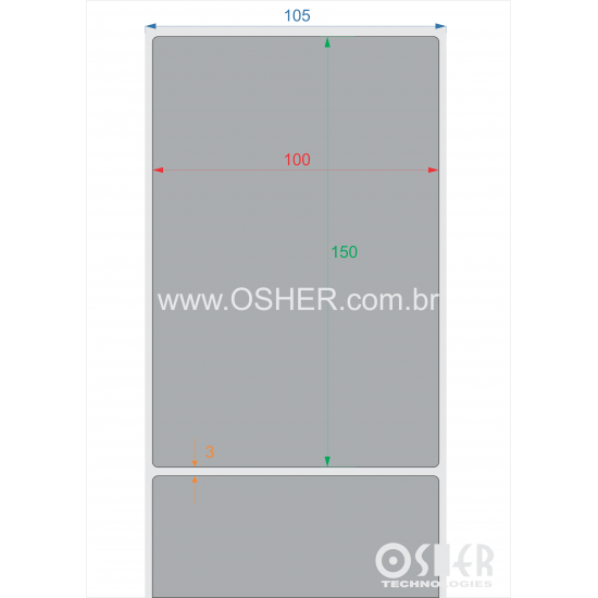 Etiqueta BOPP Branco Fosco Borr 100  x 150  x 1 Chap Cinza