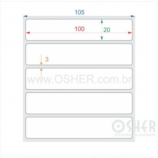 Etiqueta BOPP Branco Fosco Borr 100  x 20  x 1 