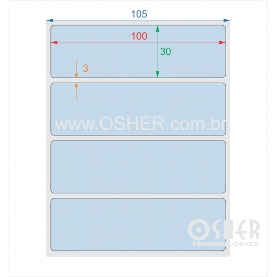 Etiqueta BOPP Branco Fosco 100  x 30  x 1 Chap Azul