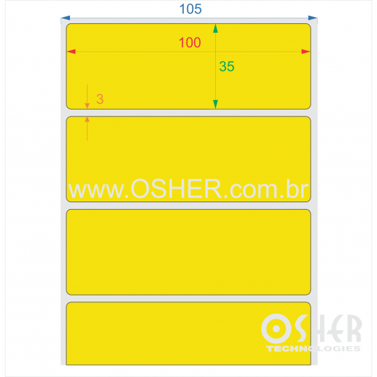 Etiqueta BOPP Branco Fosco Borr 100  x 35  x 1 Chap Amarelo