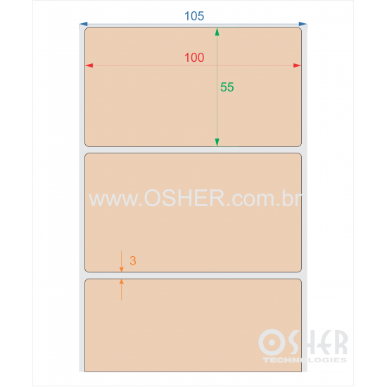 Etiqueta BOPP Branco Fosco Borr 100  x 55  x 1 Chap Marrom