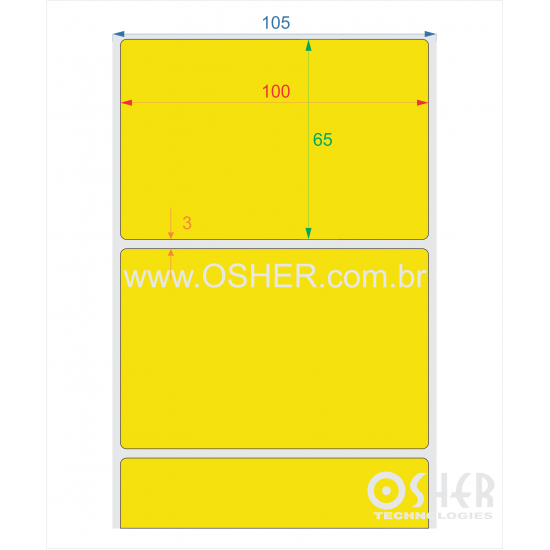 Etiqueta BOPP Branco Brilhante 100  x 65  x 1 Chap Amarelo L105