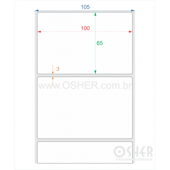 Etiqueta BOPP Branco Brilhante 100  x 65  x 1 L105