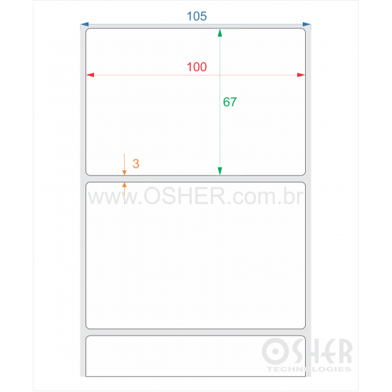 Etiqueta BOPP Branco Brilhante 100  x 67  x 1 L105