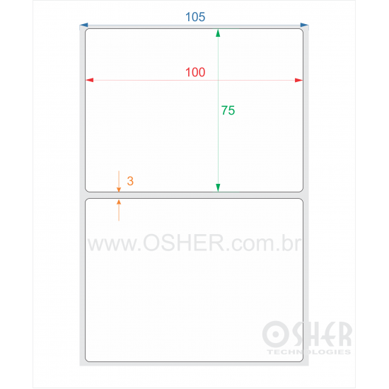 Etiqueta BOPP Branco Fosco Borr 100  x 75  x 1 L105