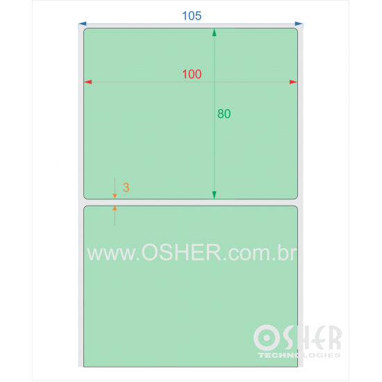 Etiqueta BOPP Branco Fosco 100  x 80  x 1 Chap Verde Claro L105