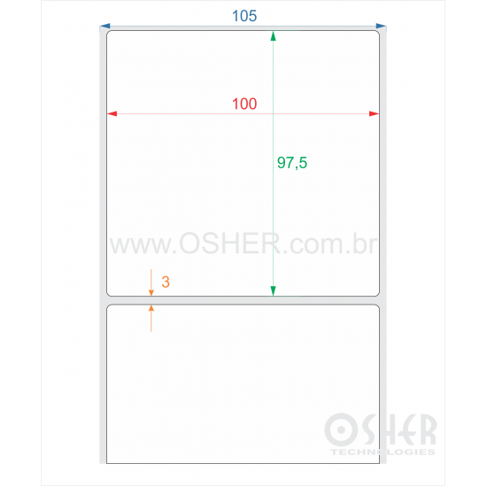 Etiqueta BOPP Branco Brilhante 100  x 97,5  x 1 