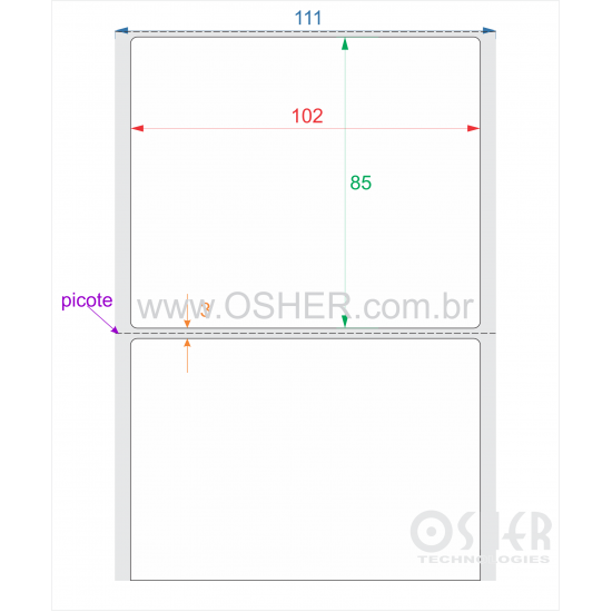 Etiqueta BOPP Branco Fosco Borr 102  x 85  x 1 Picote