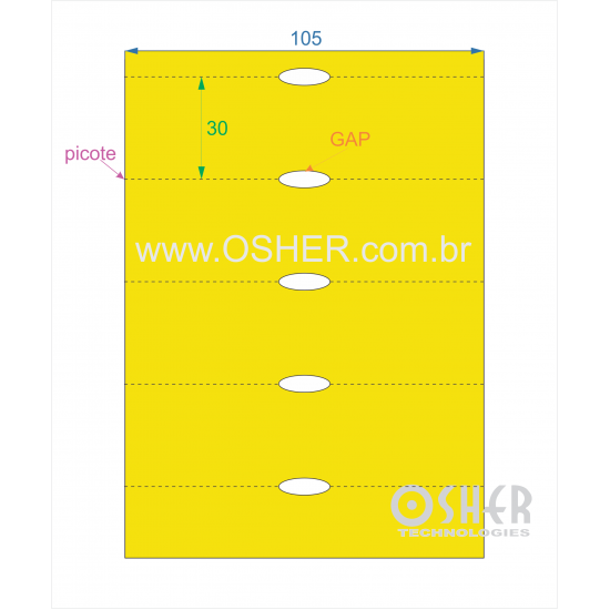 Etiqueta Sem Adesivo Couchê 170g L2 105  x 30  x 1 GC Sem Divisão Chap Amarelo
