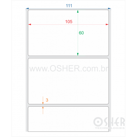 Etiqueta BOPP Branco Fosco 105  x 60  x 1 