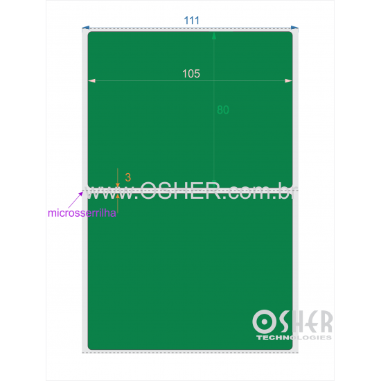 Etiqueta BOPP Branco Fosco VT Borr 105  x 80  x 1 Microsserrilha Chap Verde